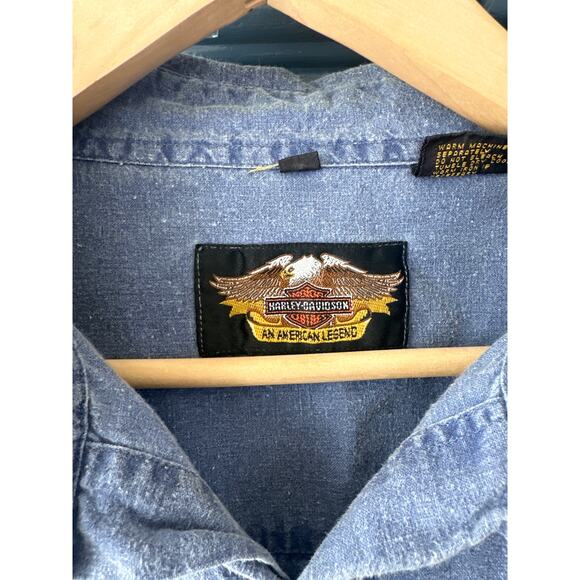 1993 Vintage  Harley Davidson 90th Anniversary Button up XXXL blue Mens - Picture 4 of 7